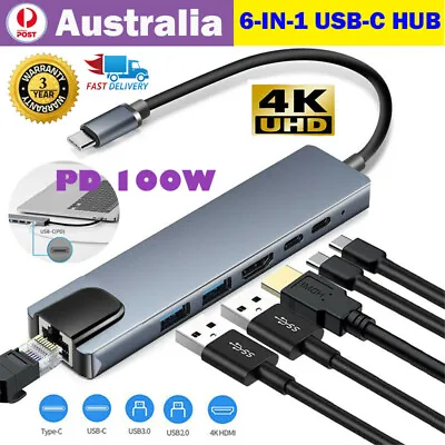$23.99 • Buy 6 In 1 USB-C Type C RJ45 4K HDMI USB 3.0 HUB Adapter Dock For MacBook IPad Pro