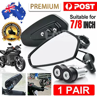 Universal Pair Motorcycle Bike Bar End Mirrors Rear Side View Cafe Racer 7/8  AU • $17.25