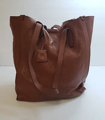 J Crew Womens Leather Tote Bag Size L Brown Top Handle Rectangle Pocket Magnetic • $39.88