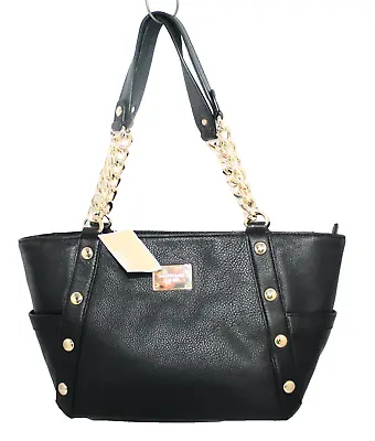 MICHAEL KORS Delancy Med Studded Shoulder Tote Satchel Black Leather 38F3XDEE2L • $218