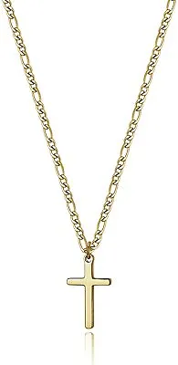 14K Gold Filled Cross Necklace For Men Figaro Chain Cross Pendant Religious Gift • $55.15