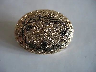 Antique Pin Brooch Pendant Gold Plated Ornate Blk Enamel Oval Fob Mourning 1800s • $19.80