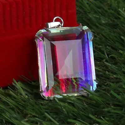 50 Ct Lab Created Emerald Cut Mystic Topaz 925 Silver Fine Pendant For Wedding • $45.49