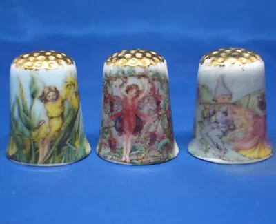 £9.95 • Buy Birchcroft Thimbles -- Set Of Three  -- Gold Top Flower Fairies