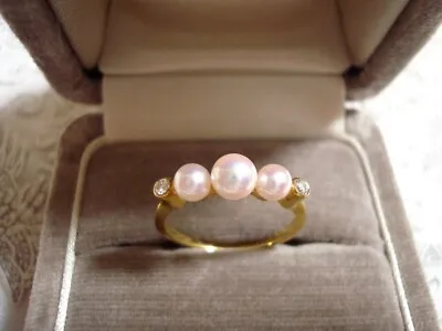 Authentic  MIKIMOTO  18k Yellow Gold Akoya Pearl & Diamond Ring • £368.81