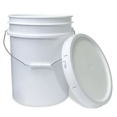 5 Gallon White Plastic Bucket With Lid | Metal Handles With Plastic Grip  | USA • $22.70
