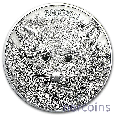 Vanuatu 2013 Raccoon Black Onyx Eyes 50 Vatu 1 Oz Pure Silver Coin High Relief  • $175