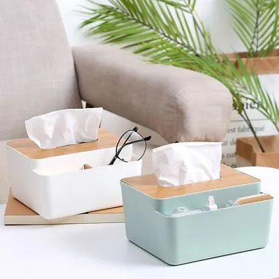 $14.50 • Buy Rectangular Bamboo Cover Toilet Paper Box Towel Napkin Tissue Holder  Bathroom