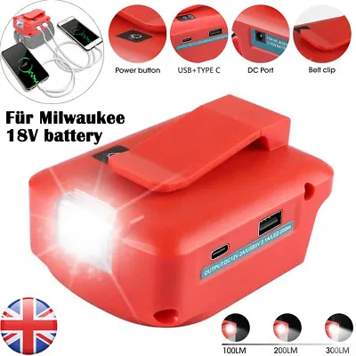 USB+Type C Power Source Charger Adapter For MILWAUKEE 18V M18 Li-ion Battery UK • £14.63