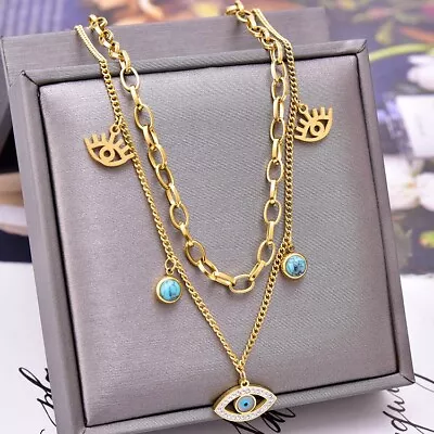 $13.99 • Buy 18KGP Turquoise Evil's Eye Pendant Necklace Women's Magic Necklace