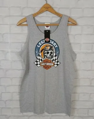 £29.99 • Buy Grey Harley Davidson Legend Flags Skull Motorcycle Punk Rock Vest Top T Shirt