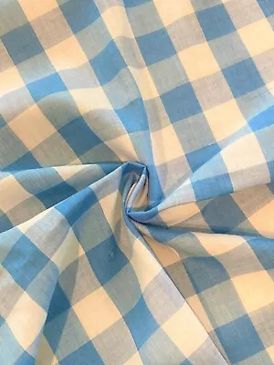Vintage Blue White Gingham Fabric Scrap 2.3 Yds 15  Wide Cotton Quilt Quilting • $8.99