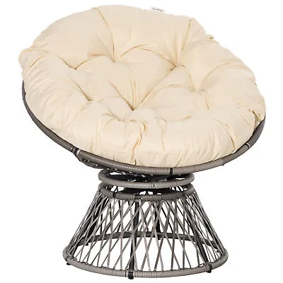 Outsunny 360° Swivel Rattan Papasan Moon Bowl Chair Round Outdoor W/ Padded • £125.99