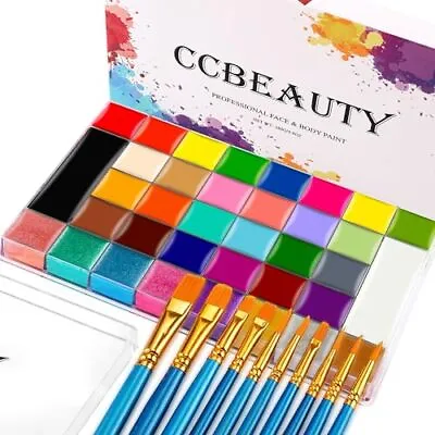 CCbeauty Professional Face Paint Kit With Brushes 36 Colors(22 Regular8 Metalli • £22.94