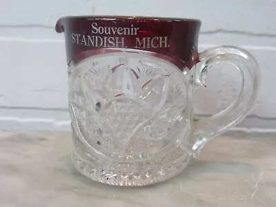 Vintage Ruby Red Flash Pressed Glass Souvenir Cup STANDISH MICHIGAN PITCHER • $22.99