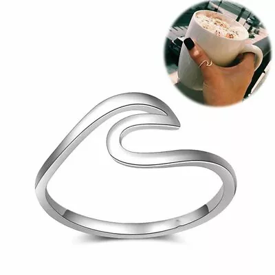 925 Silver Ocean Wave Rings Women Female Finger Ring Wedding Band Jewelry • $1.62