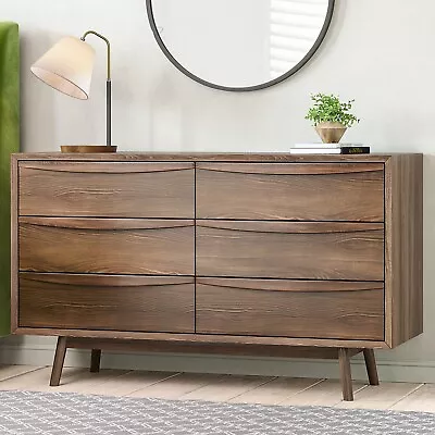 Wide Walnut Mid-Century Chest Of 6 Drawers With Legs - Frances FNS002 • £329.92