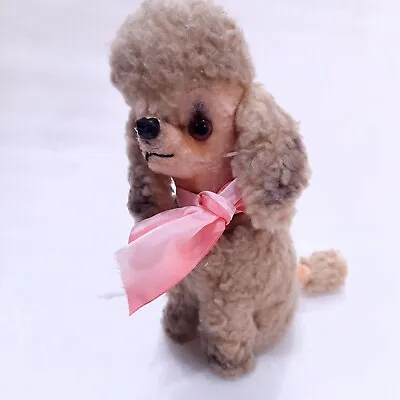 Vintage Kamar Japan Stuffed Poodle Dog Plush Brown Puppy Pink Bow Realistic • $13