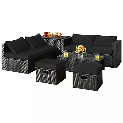 8PCS Patio Rattan Furniture Set Storage Table Ottoman Garden Outdoor • $885.90