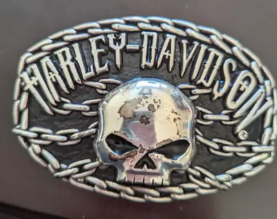 HARLEY DAVIDSON MENS WILLIE G SKULL CHAIN CHROME BELT Buckle • $35