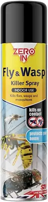 Zero In Fly And Wasp Killer Spray 300 Ml Aerosol Fast-Acting Control For Insec • £7.96