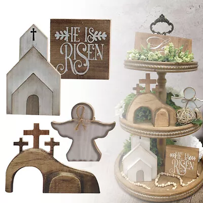 Easter Tiered Tray Decorations Farmhouse Easter Cross Decor For Home Office • $18.99