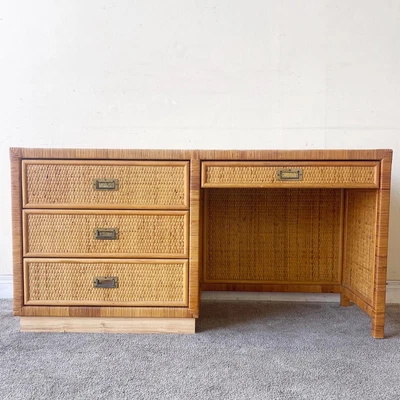 $995 • Buy Boho Chic Wicker And Rattan Desk With Woodgrain Laminate