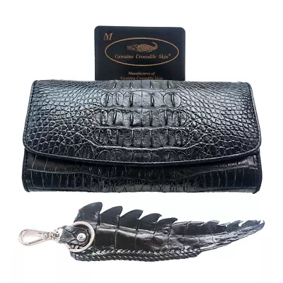 Genuine Real Crocodile Alligator Tail Skin Leather Trifold Clutch Black Wallet • $91