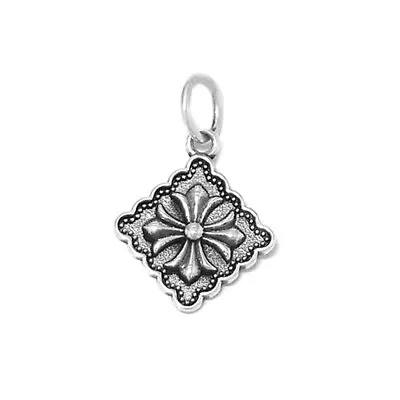 Sterling Silver Oxidized Fleur De Lis Iris Flower Maltese Cross Charm Pendant • £10.75