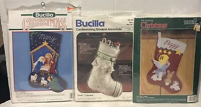 3 Vintage Bucilla Christmas Stocking Kit Felt Nativity Angel Candlewicking Dove • $79.99