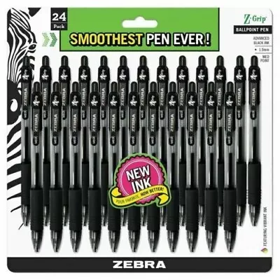 New Zebra Z-Grip Retractable Ballpoint Pen Black Ink Medium 24/Pack • $12.88