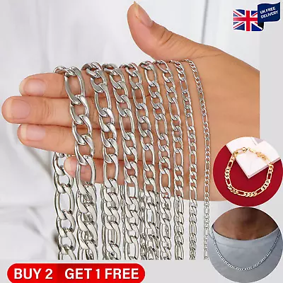 Sterling Figaro Curb Chain/Necklace/Bracelet 16  18  20  22  24  26 28  30  • £11.99