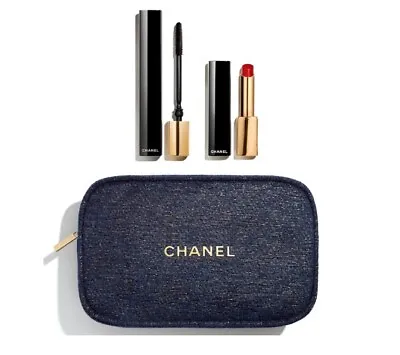New CHANEL Beauty Gift Set Pouch Mascara Lipstick NOIR ALLURE  ROUGE L'EXTRAIT • $285