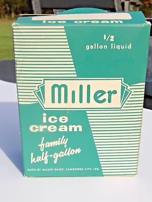 Vintage MILLER ICE CREAM Half Gallon ADVERTISING Container CAMBRIDGE CITY IND. • $9.95