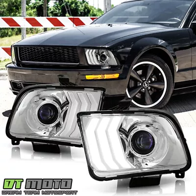 2005-2009 Ford Mustang Chrome LED Tube Projector Headlights Halogen Headlamp SET • $135.96