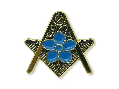 Freemasons Gold Square And Compass Lapel Pin With Masonic Forget Me Not - LP54 • $8.70