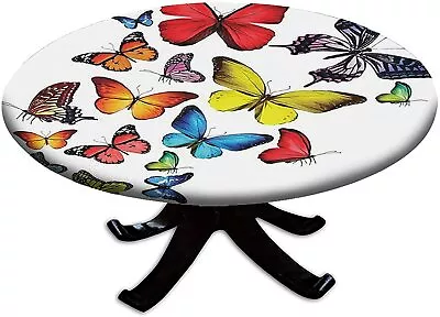 $15.99 • Buy Butterfly Fitted Tablecloth Round Elastic Table Cloth Waterproof Table Covers