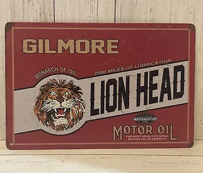 Gilmore Lion Head Tin Sign Monarch Of Motor Oil Lion Head Logo Car Garage Signs • $11.95