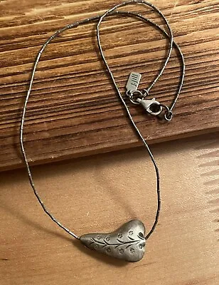 J Jill Vintage 2000s Silver 925 Rustic Stamped Leaf Pendant Necklace • $14.99