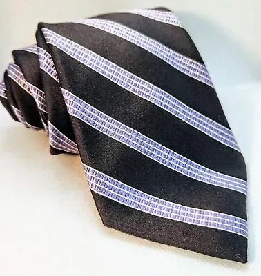 VAN HEUSEN Tie Necktie DIlute Smoky-Black With Purple Lilac Silver Stripes Silk • $20