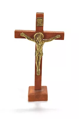 Miniature Wood Cross Gold Tone Jesus Crucifix Religious INRI Sacred Heart 4.25  • $13.29