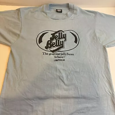 Vtg 90's Jelly Belly Unisex L Light Blue Graphic Single Stitch T-Shirt • $12.48