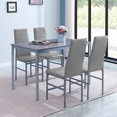 47  Gray Marble MDF Top Dining Table & 4pcs Gray Faux Leather Dining Chairs Set • $199.49