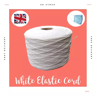 £0.99 • Buy Super Soft Round Elastic String Cord WHITE 3mm Ideal For Face Masks, Hats 1M-20M