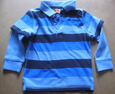 Ben Sherman Blue / Black Striped Long Sleeved Polo Shirt. 6 - 12 Months. • £1.50