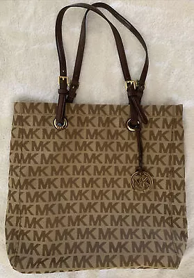 Michael Kors Signature Classic Monogram MK Tall Tote Brown And Beige Bag • $75