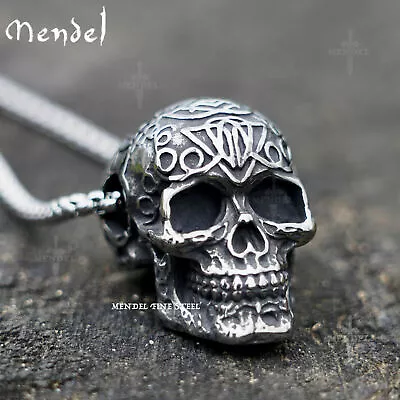 MENDEL Gothic Mens Biker Skull Pendant Necklace Men Stainless Steel Chain Silver • $11.99