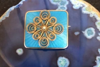 Vintage IVAR HOLT Norway Enamel Filigree 925S Sterling Brooch -signed • $44