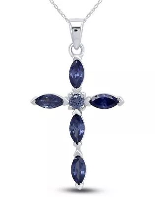 Cross Religious Pendant Necklace Simulated Tanzanite 925 Sterling Silver • $59.99