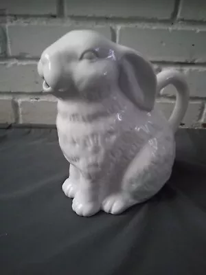 JcPenny Home White Figural Sitting Ceramic Rabbit Bunny Pitcher 9  Vase Easter • $59.99